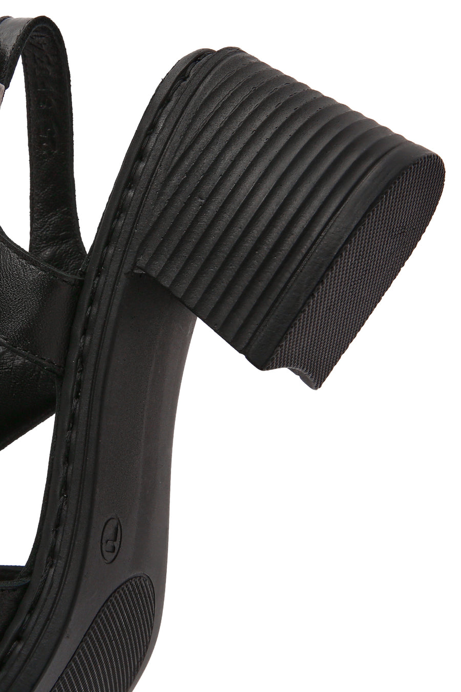 Women's Black Ankle Strap Thick Heeled Leather Sandals