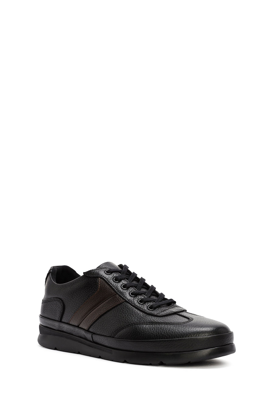 Erkek Siyah Bağcıklı Deri Sneaker