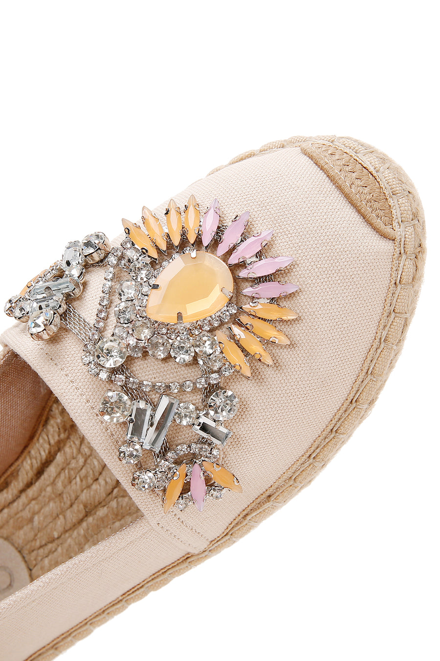 Women's Beige Stoned Leather Espadrilles