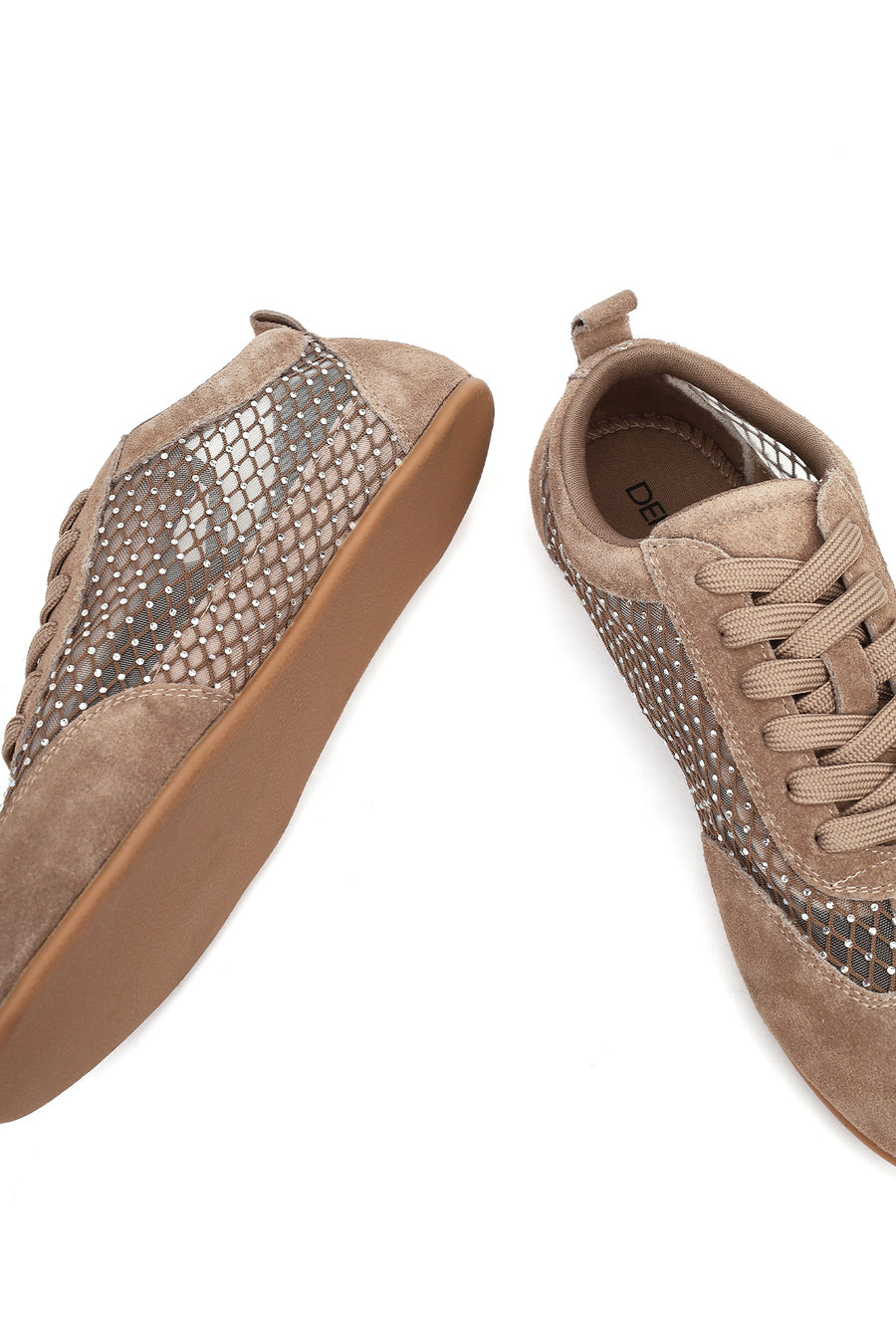 Kadın Vizon Bağcıklı Taşlı Süet Deri Sneaker