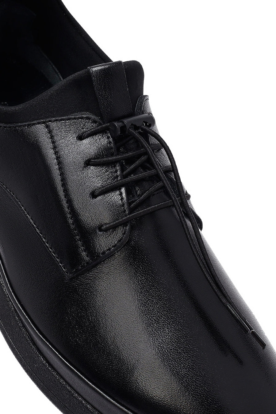 Male Black Lace-Up Thick-Soled Leather Casual Shoes