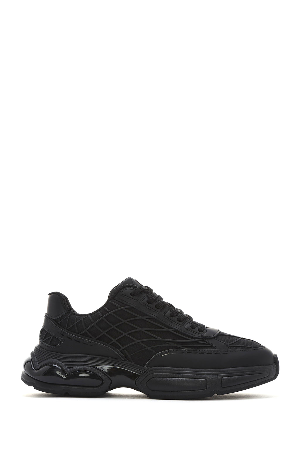 Erkek Siyah Bağcıklı Kalın Tabanlı Kumaş Sneaker