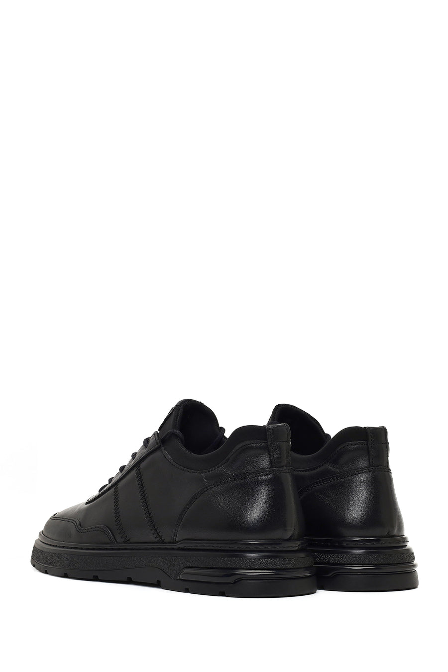 Erkek Siyah Bağcıklı Deri Sneaker