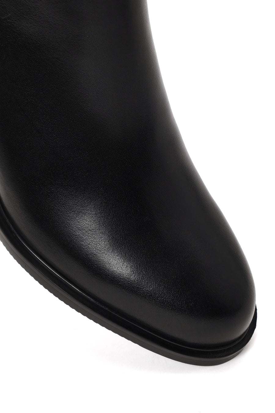 Woman Black Zip Closure Thick-Heeled Leather Boots