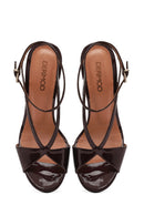 Women's Burgundy Ankle Strap High Thin Heel Leather Sandals | Derimod