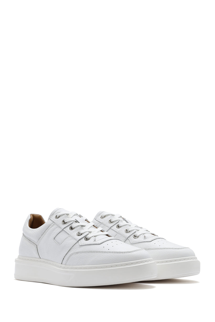 Erkek Beyaz Bağcıklı Deri Sneaker