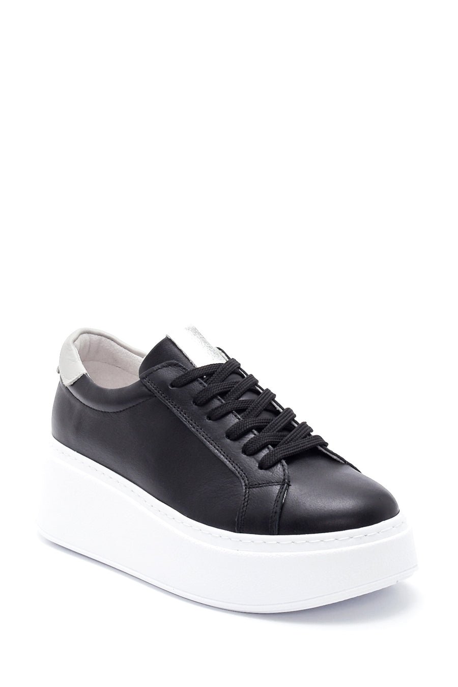 Kadın Siyah Deri Kalın Tabanlı Sneaker