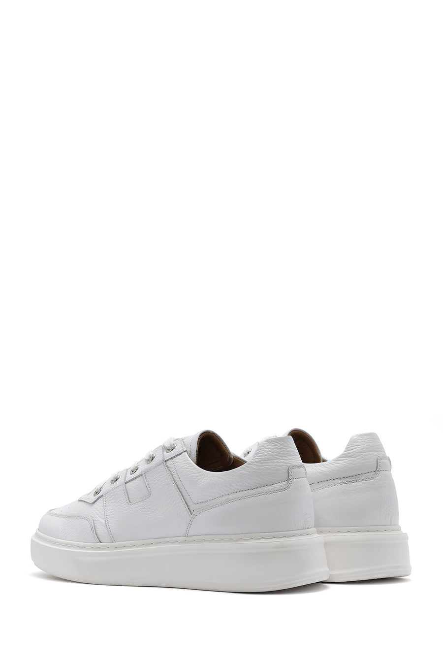 Erkek Beyaz Bağcıklı Deri Sneaker