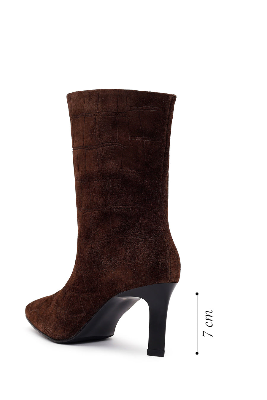Woman Brown Thin Heeled Printed Suede Boots