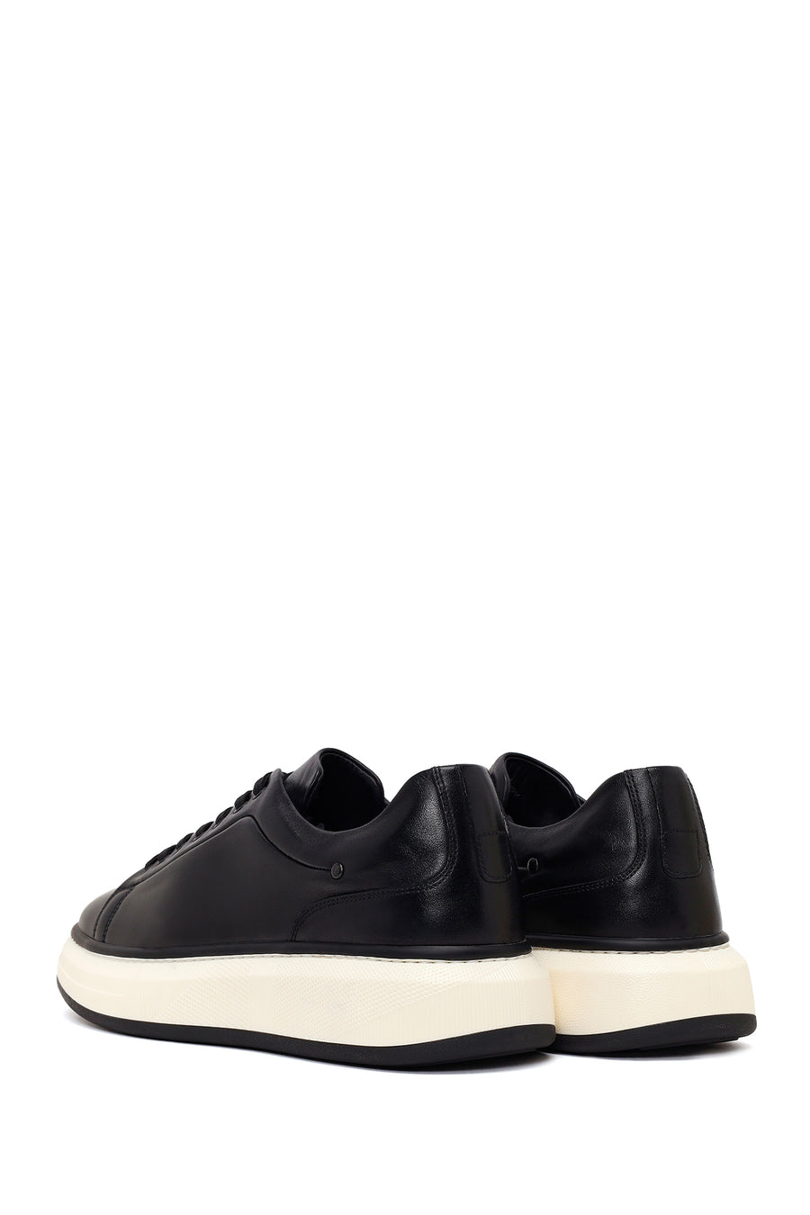 Erkek Siyah Bağcıklı Kalın Tabanlı Deri Sneaker