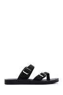 Women's Black Double Buckled Stoned Slippers | Derimod