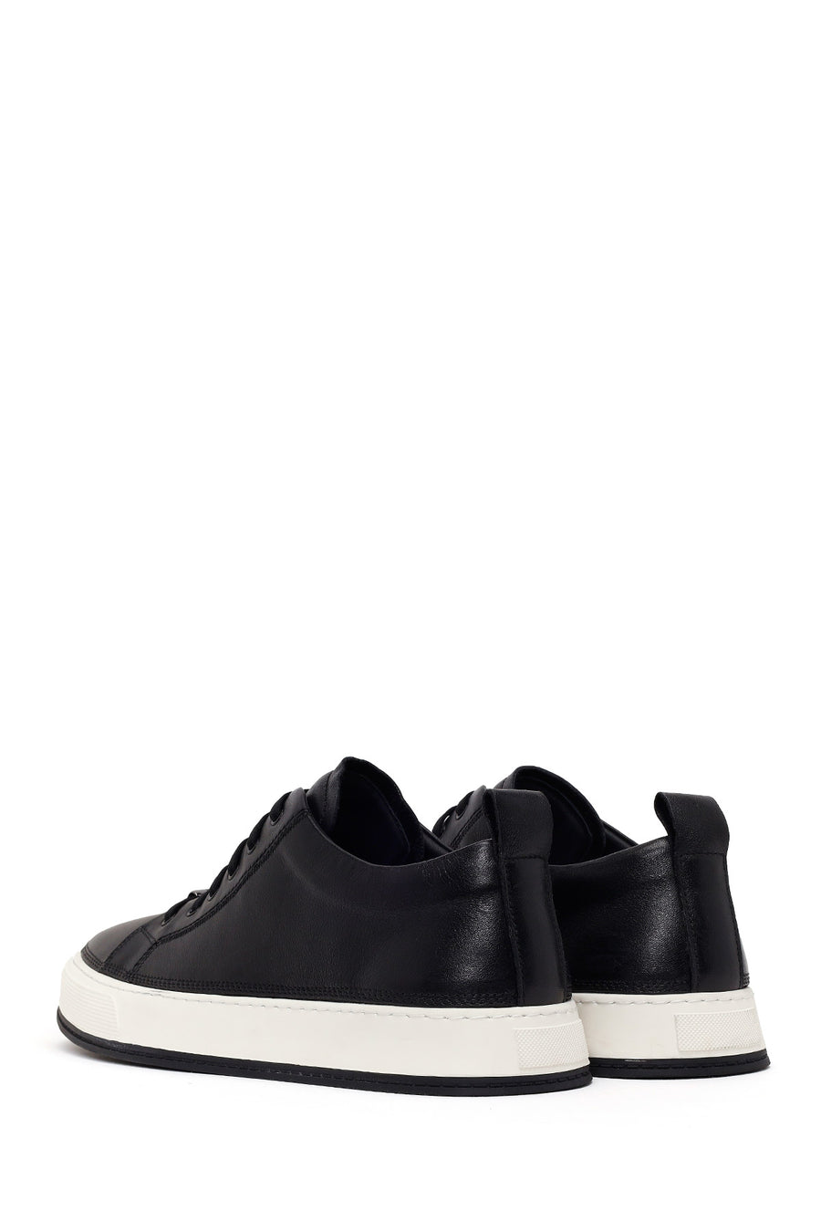 Erkek Siyah Bağcıklı Deri Sneaker