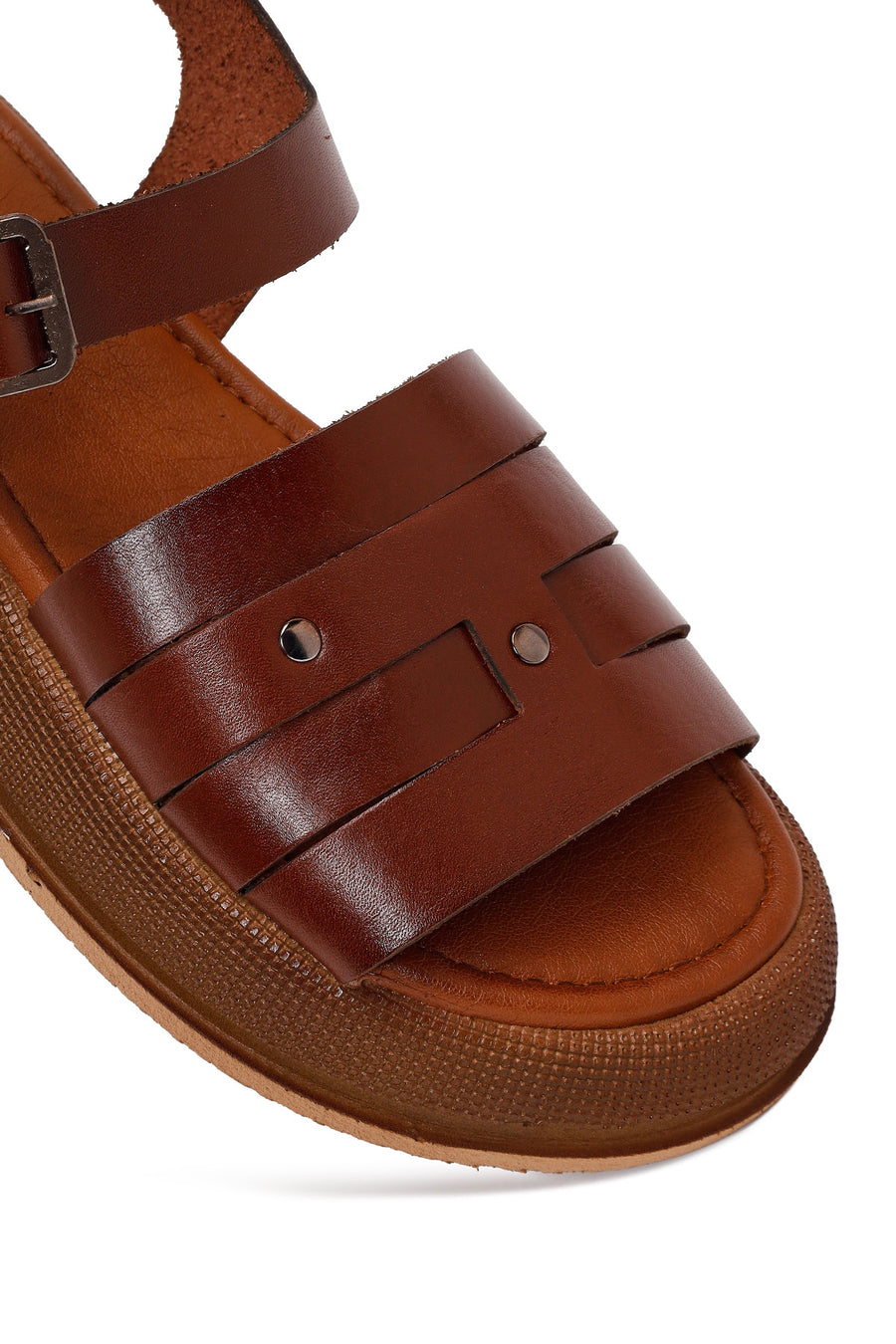 Woman Brown Buckled Thick-Soled Leather Sandal