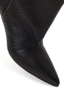 Woman Black Printed Thin-Heel Leather Boots | Derimod