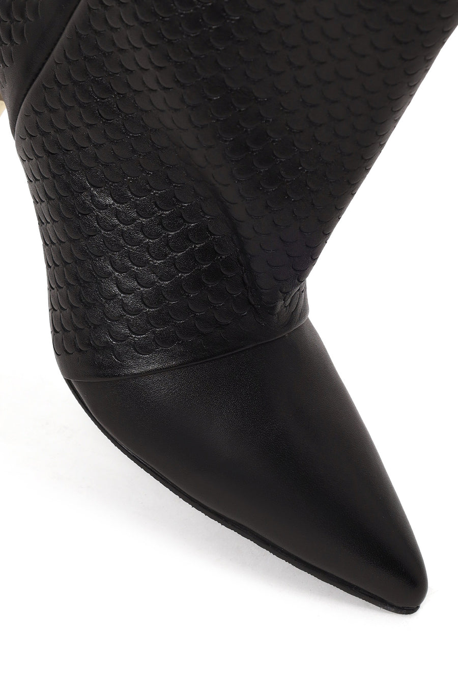 Woman Black Printed Thin-Heel Leather Boots