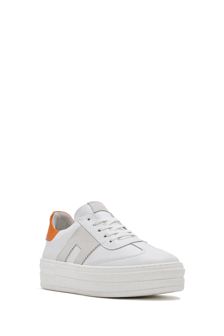 Kadın Beyaz Bağcıklı Kalın Tabanlı Deri Sneaker