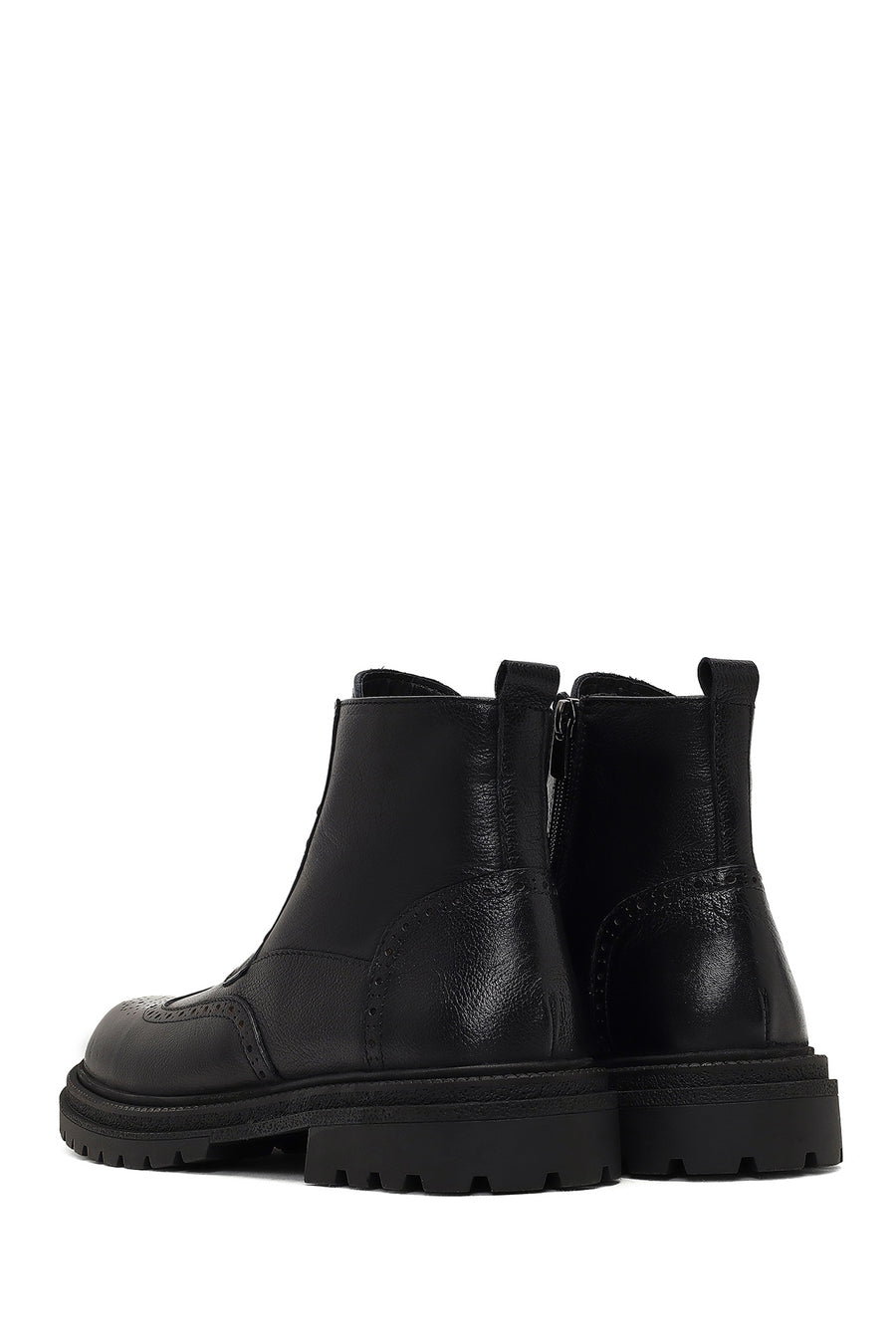 Men's Black Zippered Leather Boots