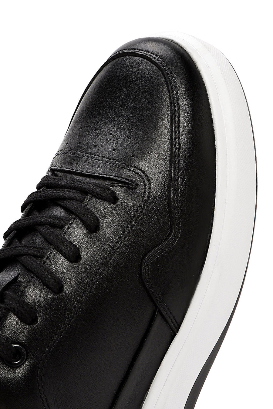Erkek Siyah Bağcıklı Deri Sneaker