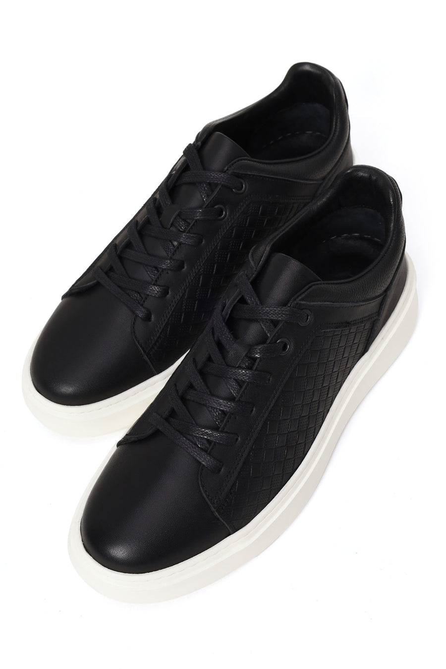 Erkek Siyah Bağcıklı Deri Sneaker