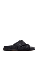Woman Black Knitted Patterned Leather Slipper | Derimod
