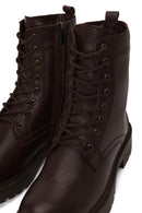 Woman Brown Zip Closure Thick-Soled Leather Combat Boots | Derimod