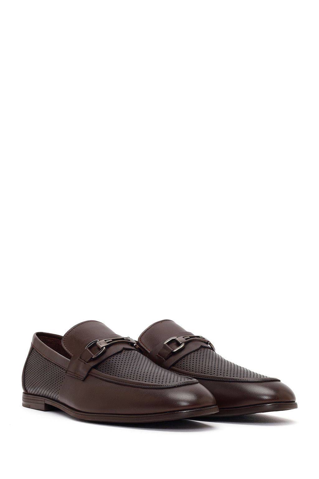 Erkek Kahverengi Tokalı Deri Casual Loafer