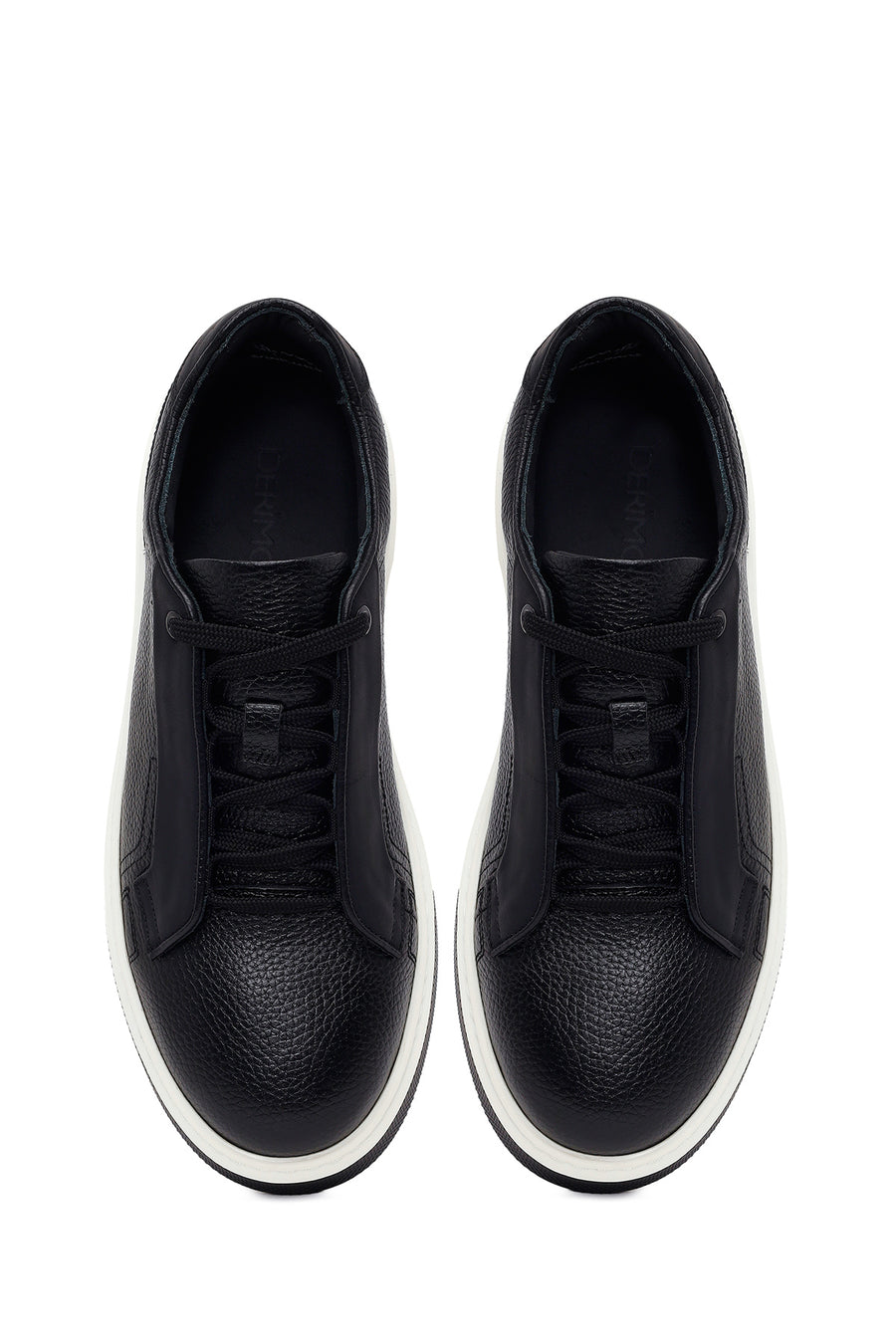 Erkek Siyah Bağcıklı Kalın Tabanlı Deri Sneaker
