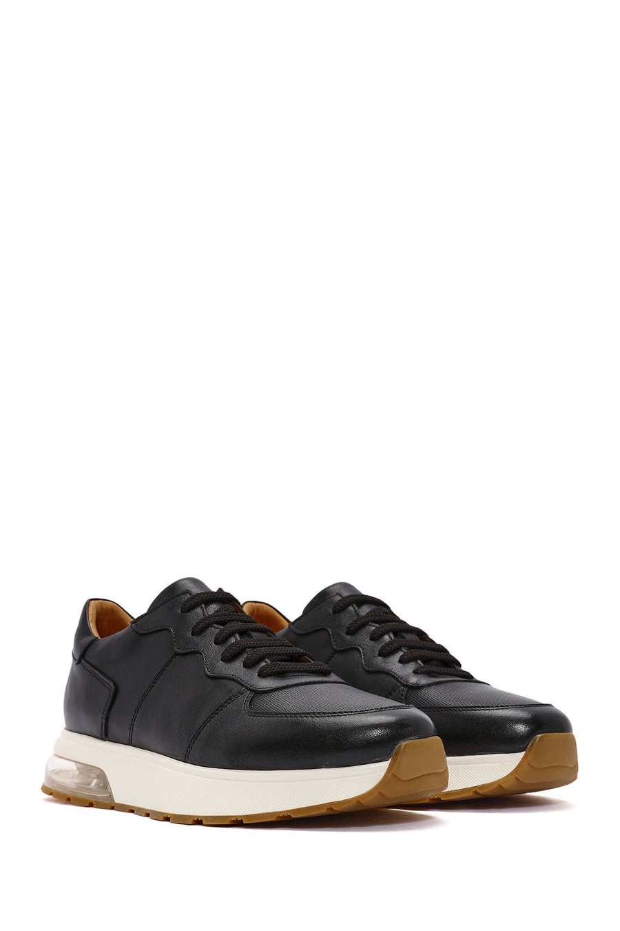 Erkek Siyah Bağcıklı Deri Sneaker