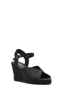 Women's Black Glitter Ankle Buckle Wedge Heel Espadrille Sandals | Derimod