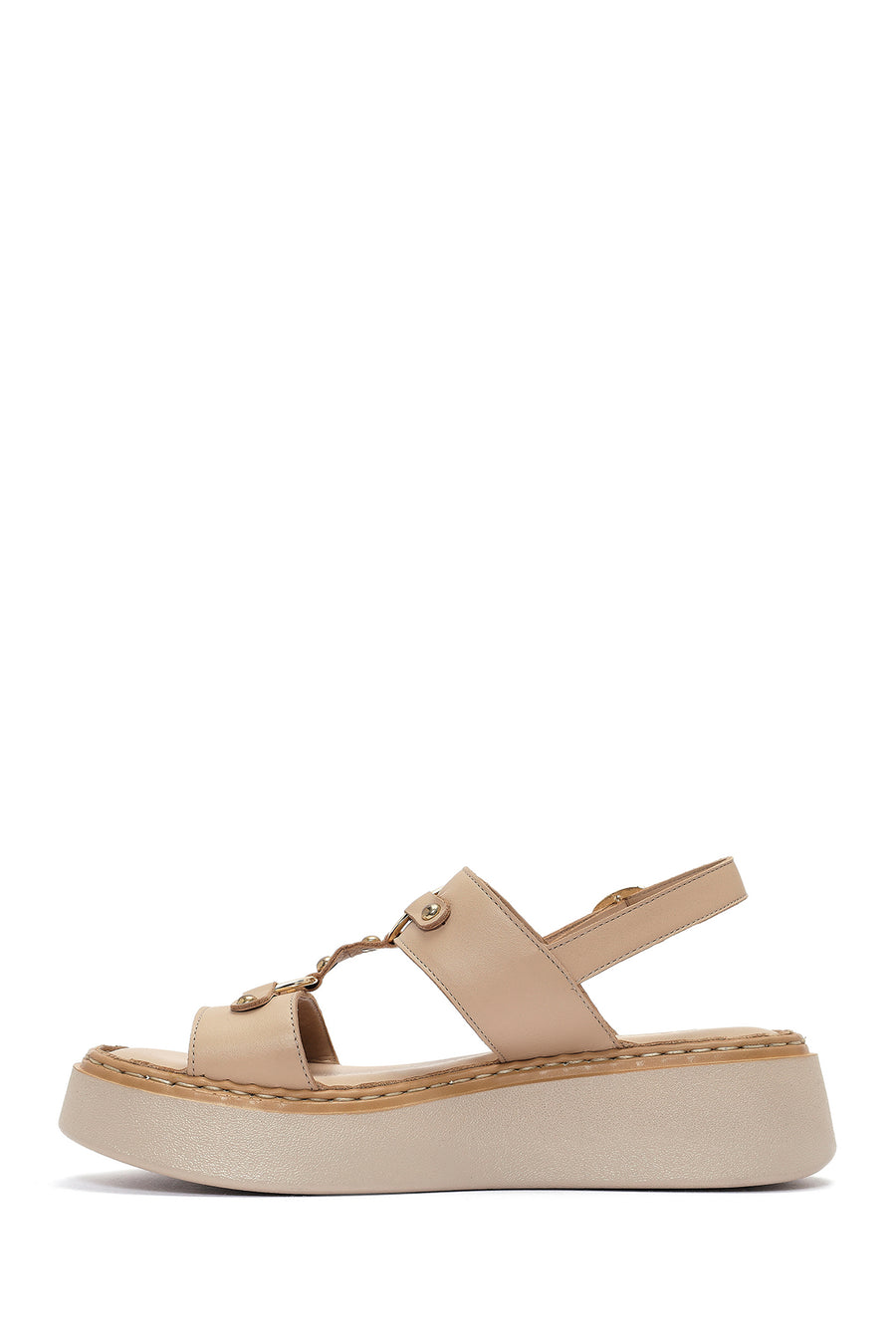 Women's Cream Ankle Buckle Thick Soled Leather Comfort Sandals