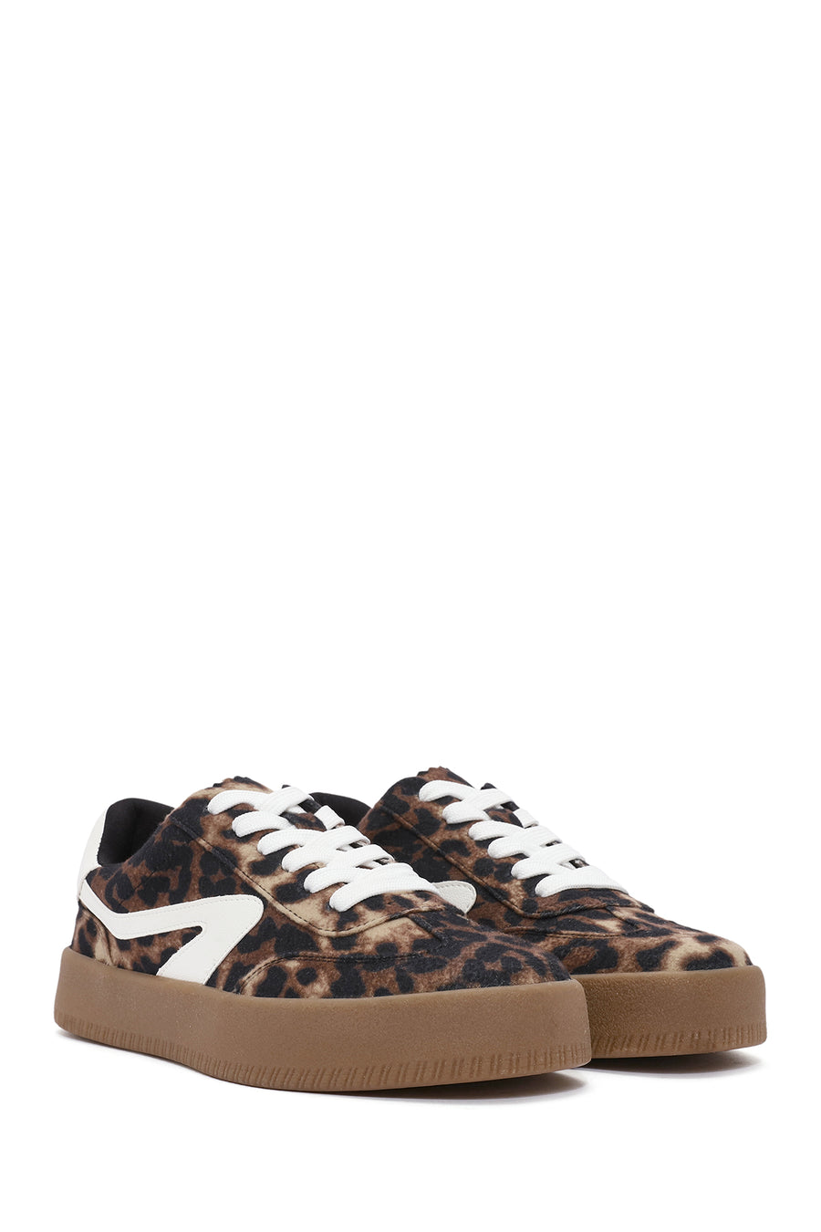 Kadın Leopar Bağcıklı Kalın Tabanlı Sneaker