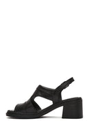 Women's Black Ankle Strap Thick Heeled Leather Sandals | Derimod