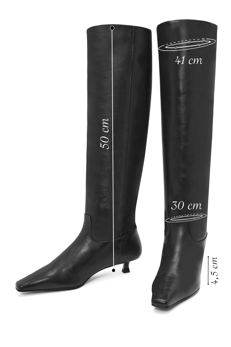 Women's Black Thin Short Heeled Leather Boots