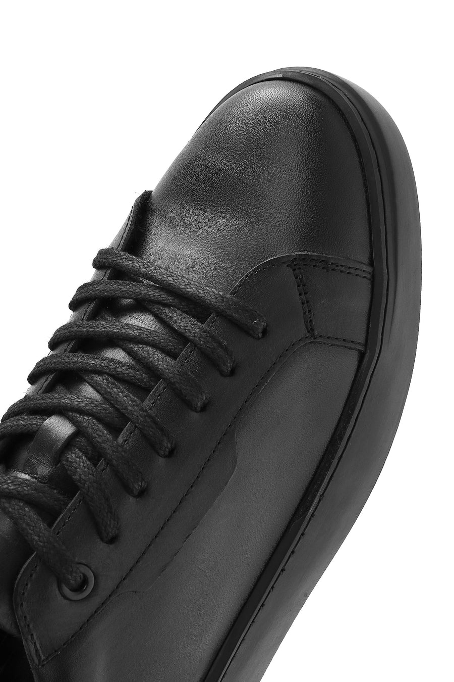 Erkek Siyah Bağcıklı Deri Sneaker