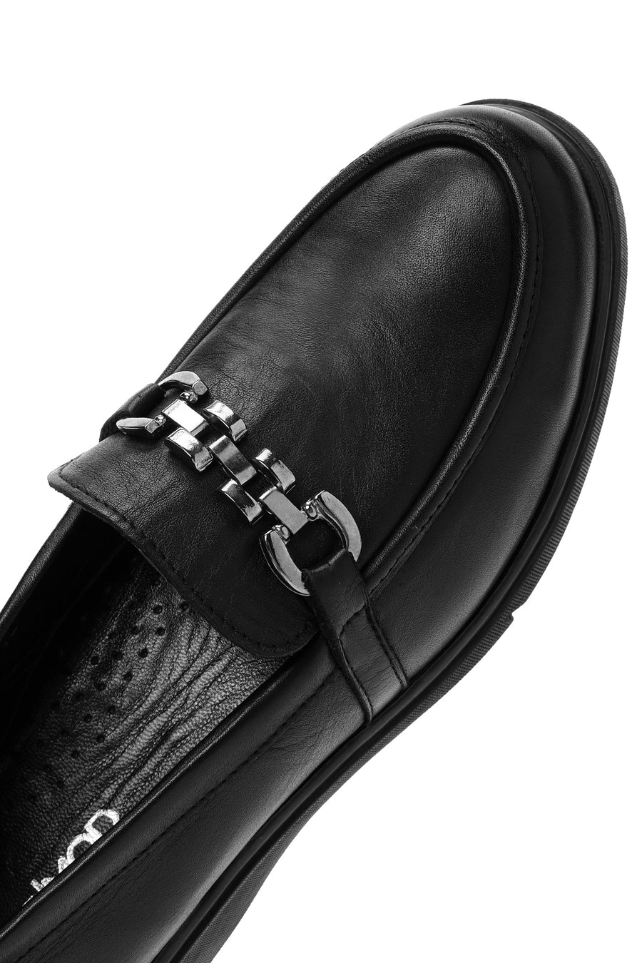 Woman Black Buckled Leather Comfort Loafer
