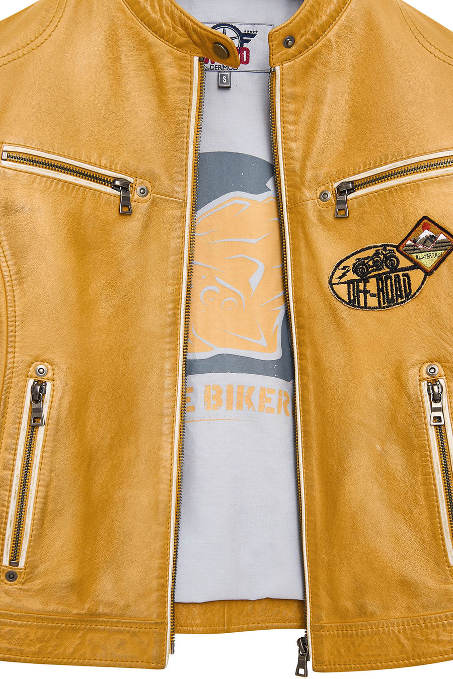 Champs Women's Yellow Embroidered Short Leather Jacket