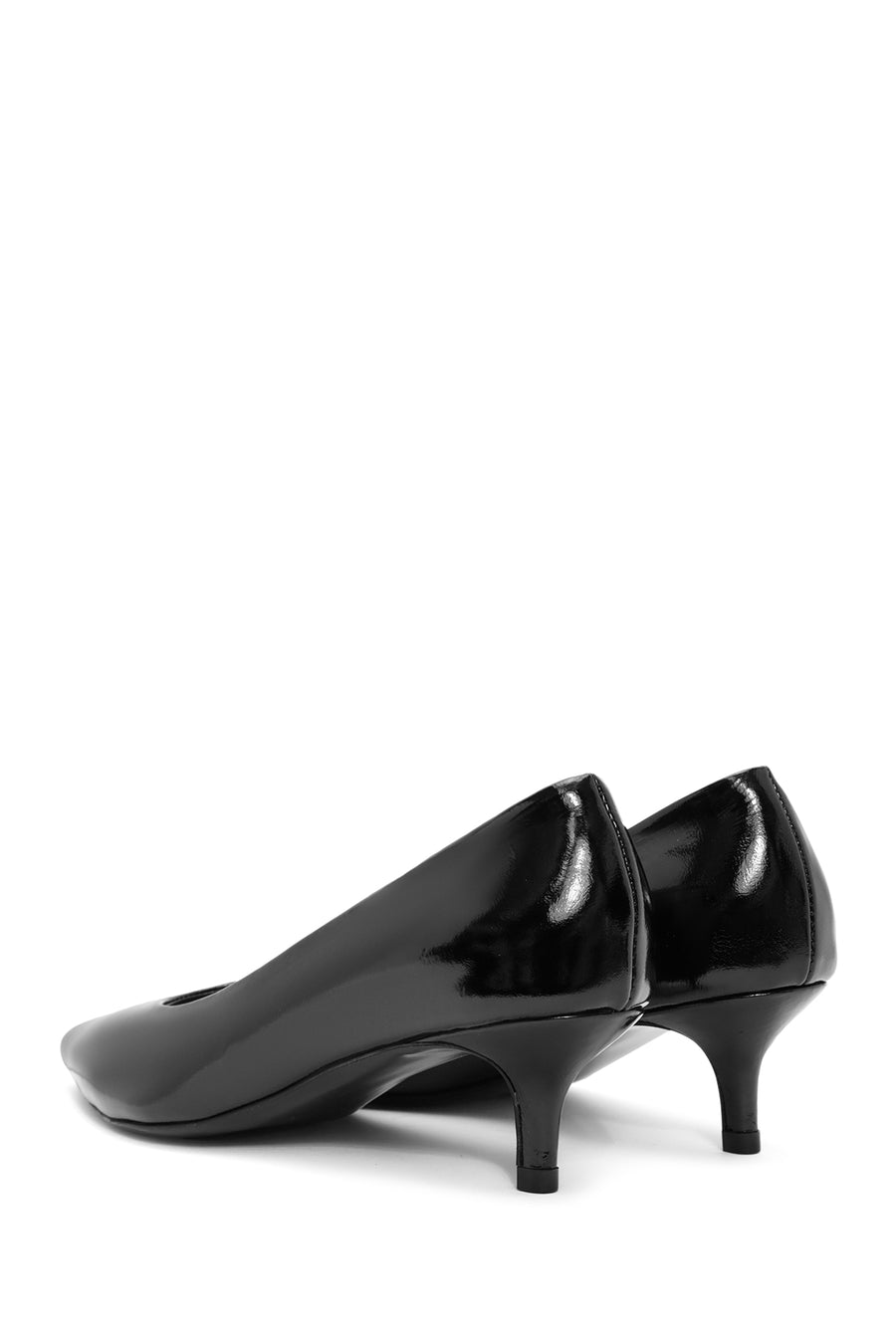 Women's Black Low Thin Heel Patent Leather Shoes