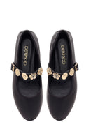 Women's Black Buckle Leather Ballerinas | Derimod