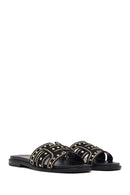 Women's Black Studded Suede Slippers | Derimod
