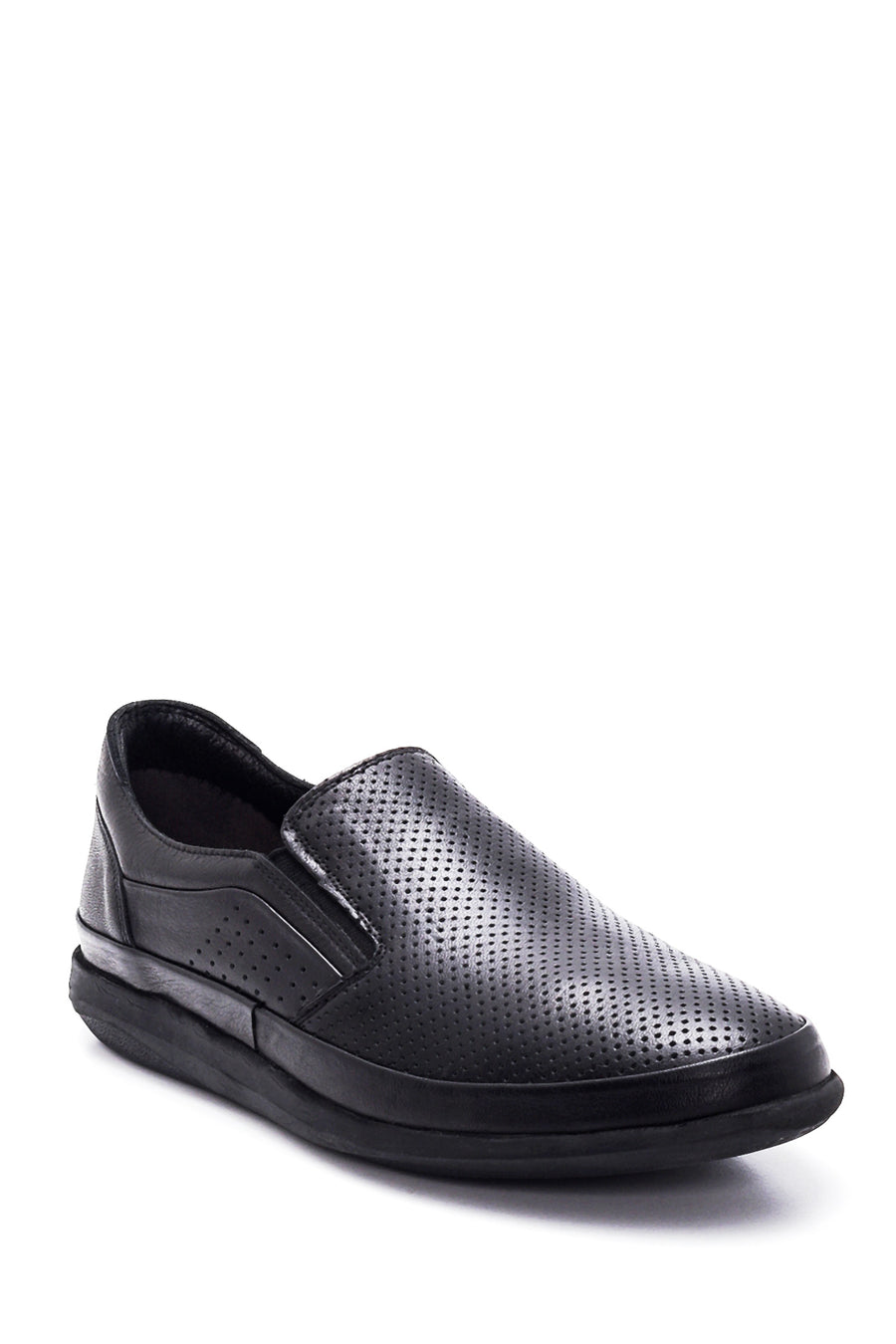 Erkek Siyah Deri Delikli Spor Loafer