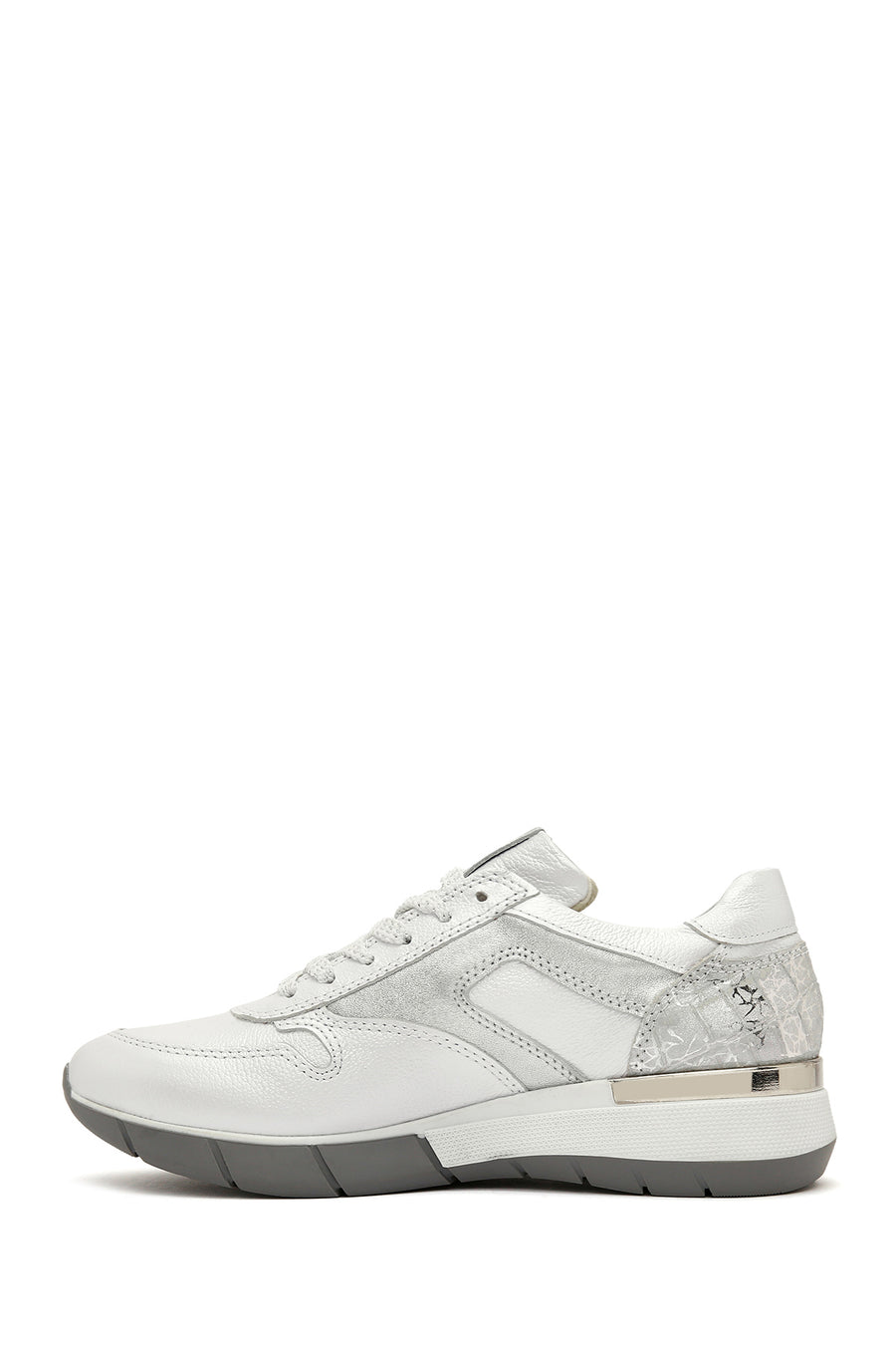 Women's White Lace-Up Side Zipper Leather Sneaker