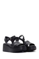 Women's Black Leather Thick Sole Comfort Sandals | Derimod