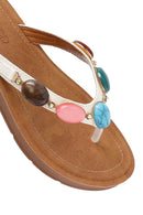 Women's White Flip Flops with Stones | Derimod