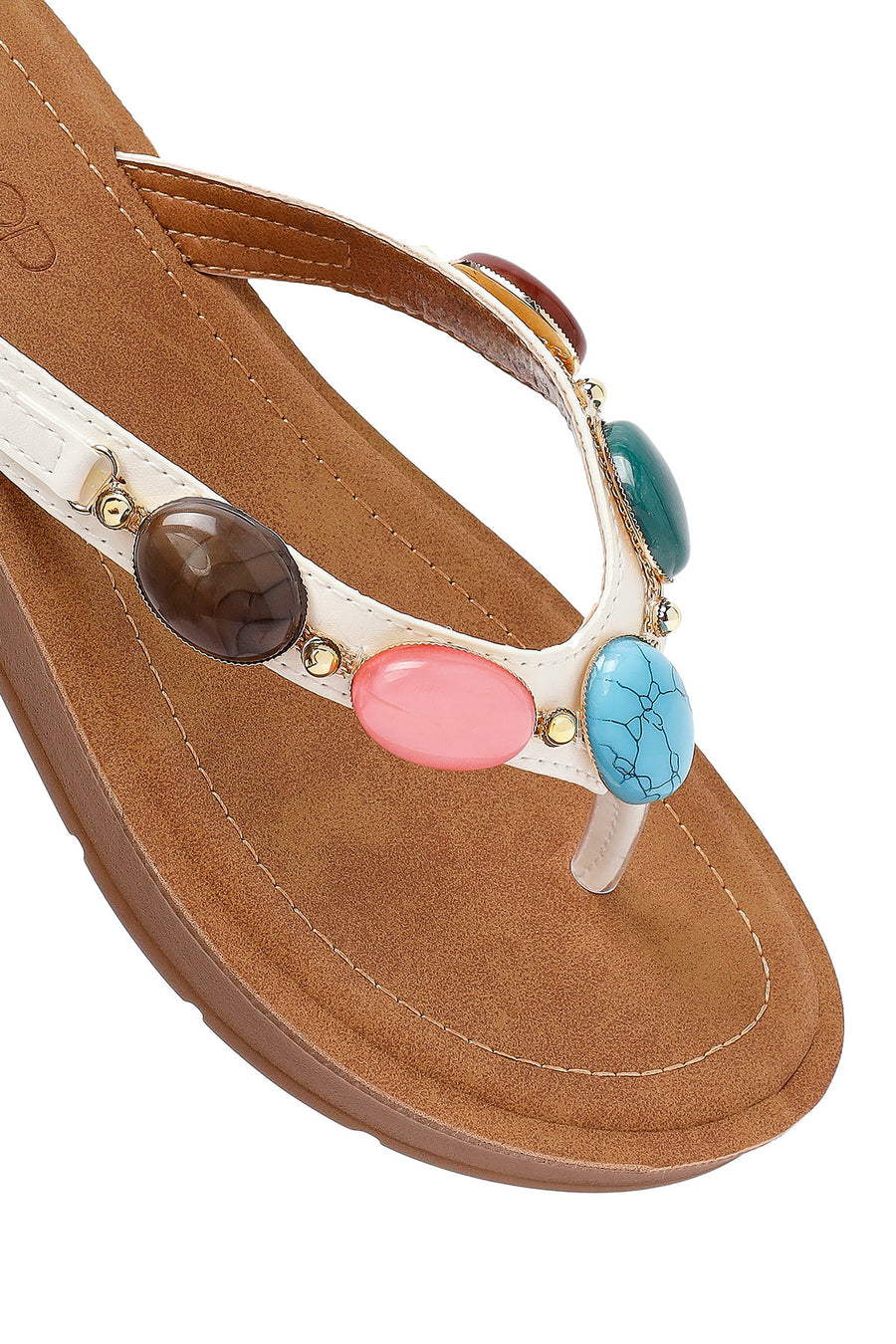 Women's White Flip Flops with Stones
