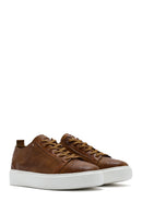Men's Tan Lace-Up Chunky Sole Printed Leather Sneaker | Derimod