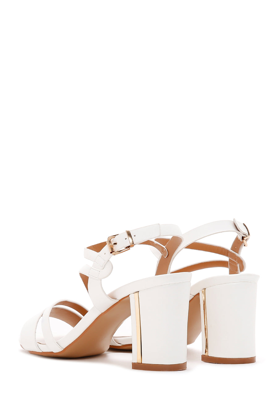 Women's White Thick Heeled Sandals