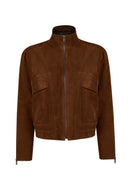 Juliana Woman Brown Short Oversize Suede Jacket | Derimod