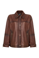 Britney Women's Brown Shirt Collar Oversize Leather Jacket | Derimod