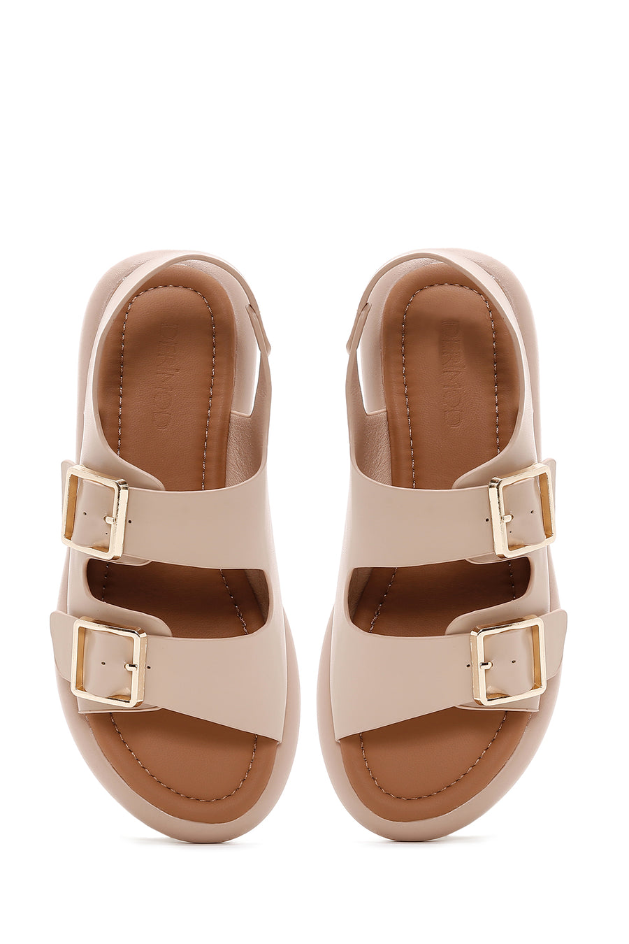 Women's Beige Double Buckle Comfort Sandals