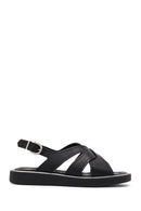 Women's Black Buckled Leather Sandals | Derimod